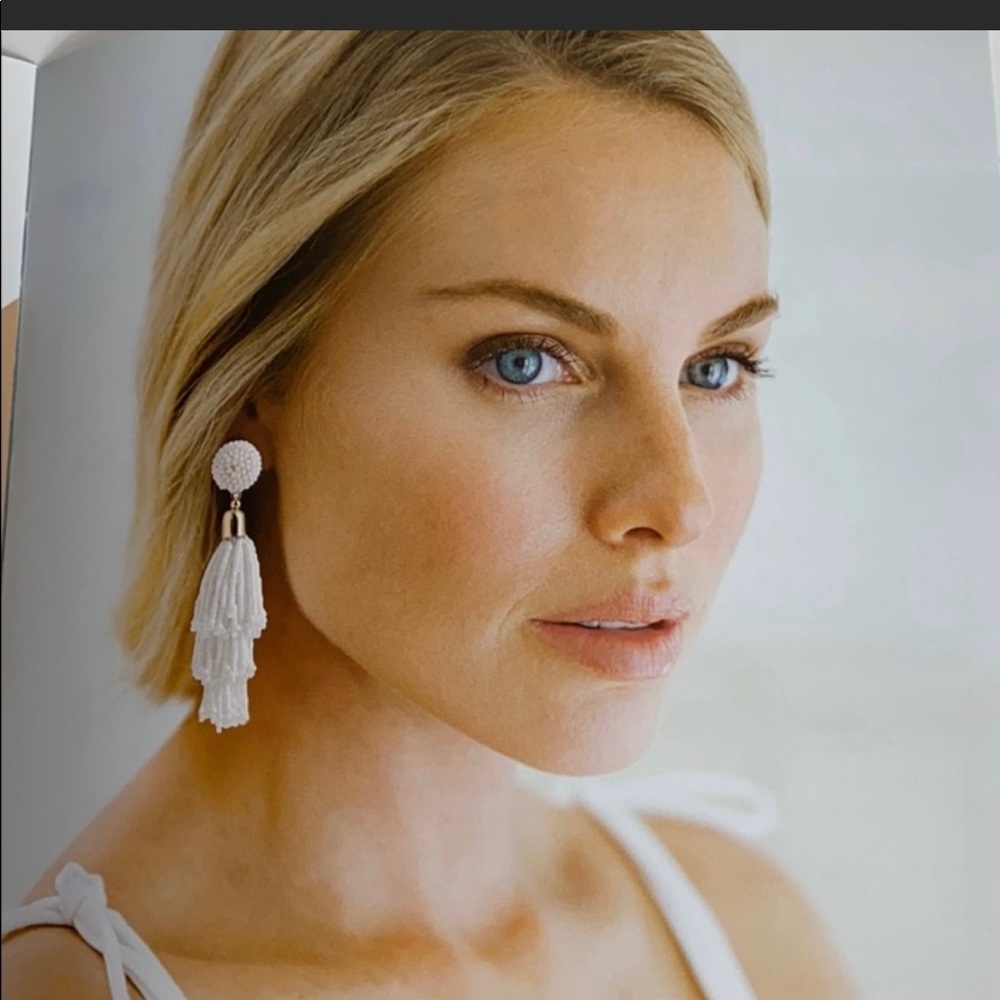 Panacea white beaded tassel earrings